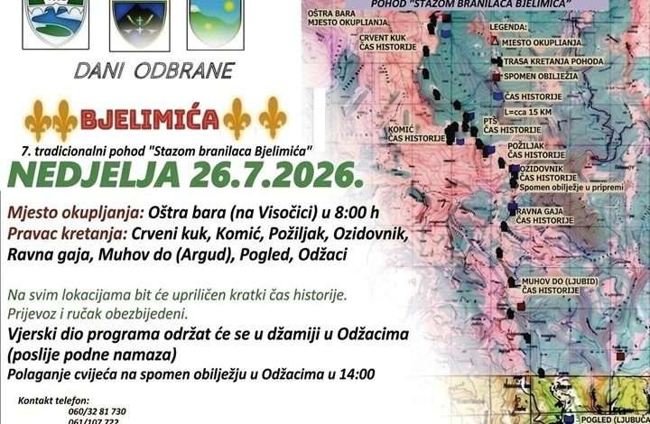 U nedjelju 26. jula tradicionalni pohod Stazom branilaca Bjelimića