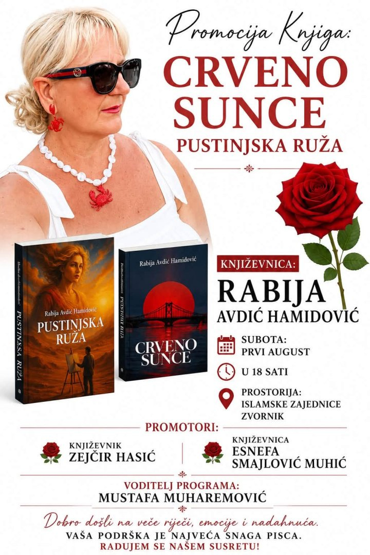 U Zvorniku promocija knjige „Crveno sunce i pustinjska ruža autorice Rabije Avdić-Hamidović