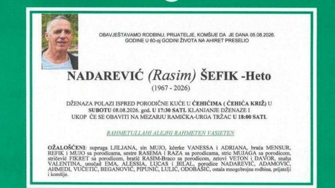 Poznat termin dženaze Šefiku Nadareviću kojeg je ubio komšija