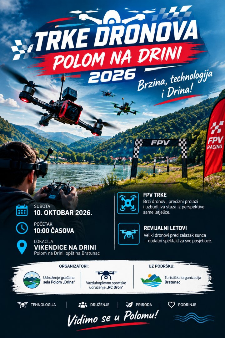 BRZINA, TEHNOLOGIJA I DRINA: Polom u subotu domaćin trka FPV dronova